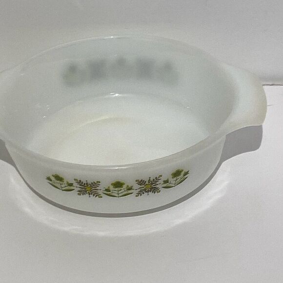Anchor Hocking White Green Meadow Fire King Round Baking Dish 1 QT. - Picture 3 of 6